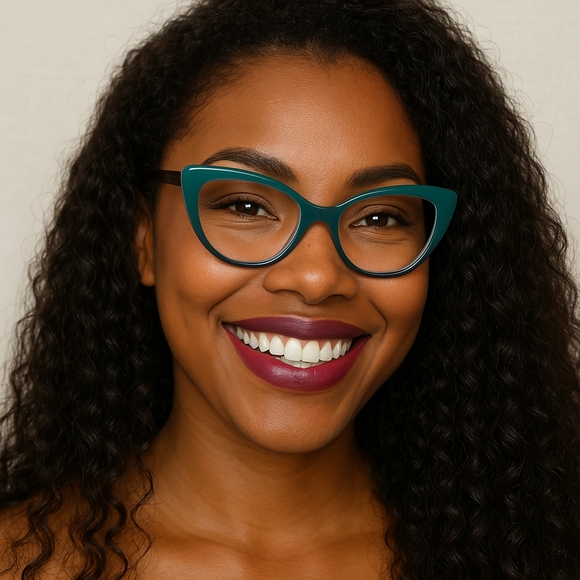 Stylish Teal and Brown Cat-Eye Glasses - Picture 2 of 8